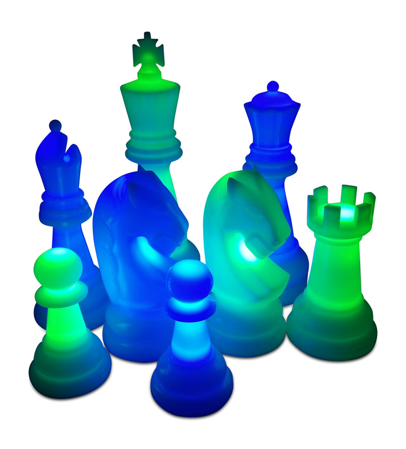 MegaChess 38 Inch Premium Perfect Light-Up Giant Chess Set with Day Time Pieces | Blue/Green/Black | GiantChessUSA