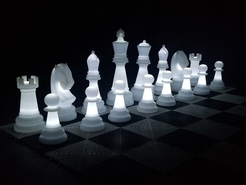 MegaChess 38 Inch Perfect Light-up LED Giant Chess Set  One Side LED and One Side Black | White | GiantChessUSA