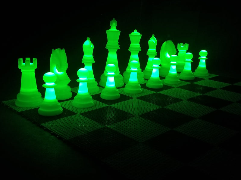 MegaChess 48 Inch Perfect Light-up LED Giant Chess Set  One Side LED and One Side Black | Green | GiantChessUSA