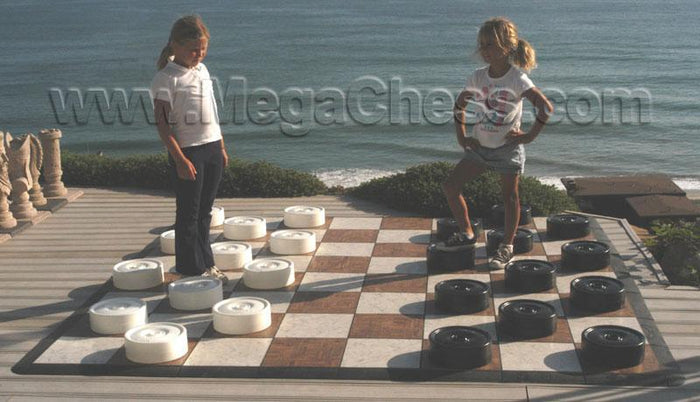 Large Checker Simple 10 Inch Plastic Giant Checker Set with Quick Fold Nylon Chess Board